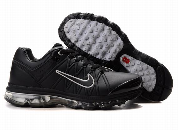 Nike Air Max 2009 Mens Leather Black Grey Logo - Click Image to Close